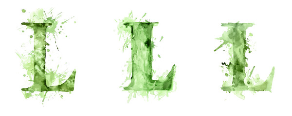 Ai Generated Art Watercolor Set of Multiple Different Pastel Sage Green Capital L Letters On a White Background