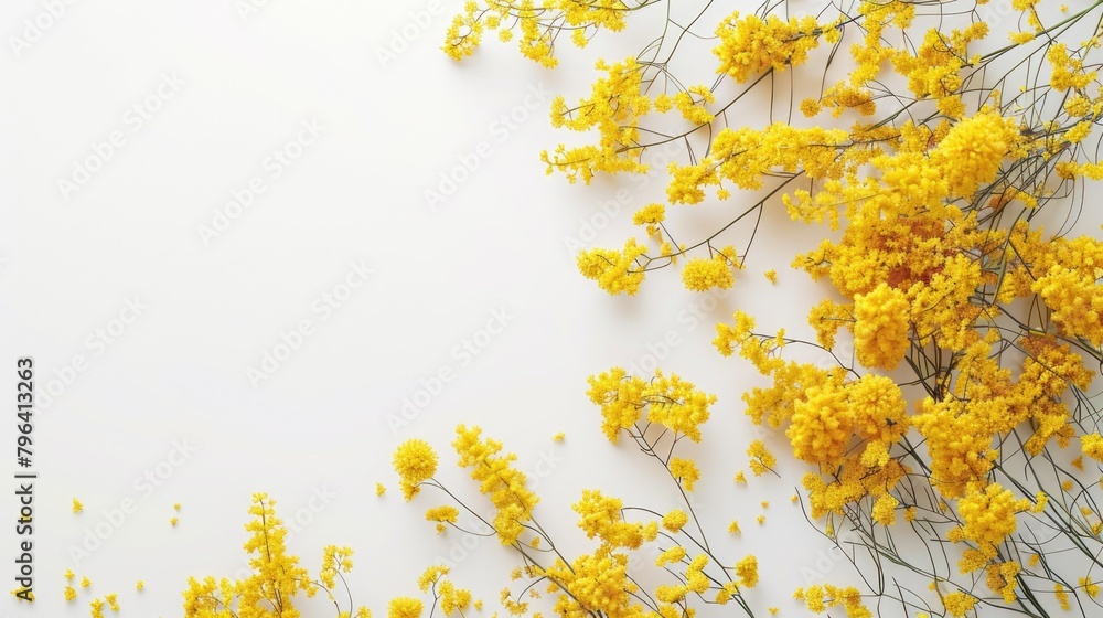 Poster A bunch of vibrant yellow flowers on a clean white surface. Perfect for adding a pop of color to any design project