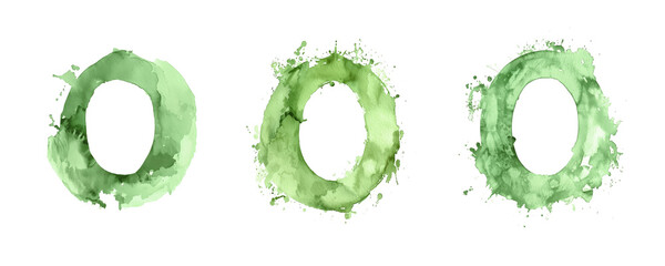 Ai Generated Art Watercolor Set of Multiple Different Pastel Sage Green Capital O Letters On a White Background