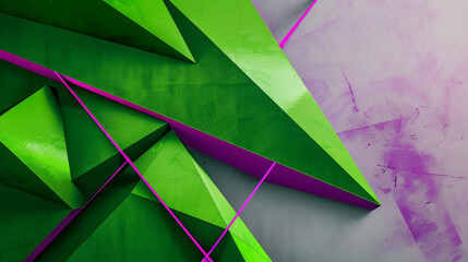 Vibrant green geometric shapes intersecting with bold purple lines on a minimalist backdrop, evoking modernity and sophistication.
