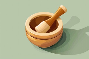 A mortar with a wooden pestle for grinding spices. Ideal for culinary and kitchen-themed designs - obrazy, fototapety, plakaty