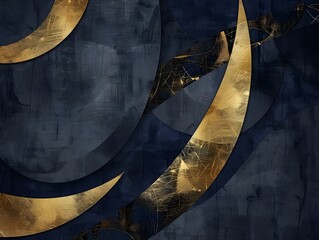 Abstract dark blue, black and gold linear shapes luxury backdrop