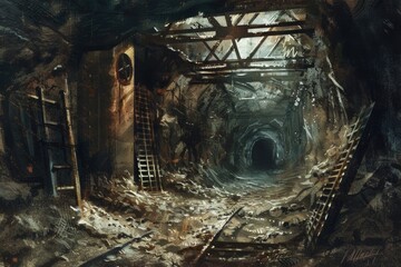 A painting of a tunnel with a ladder, suitable for various design projects