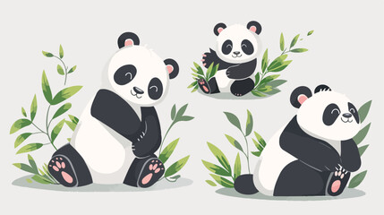 Cute panda character vector illustration in flat style