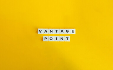 Vantage Point Banner. Text on Block Letter Tiles on Yellow Background. Minimal Aesthetics.