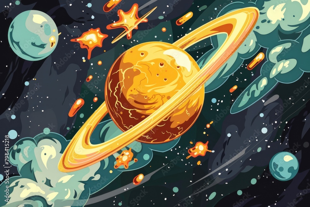 Poster A stunning image of planets and stars in space. Perfect for science or astronomy projects