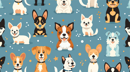 Cute pets seamless pattern with different dogs Vector