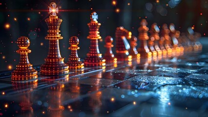 Strategic movement of algorithmic pawns on a quantum-powered chessboard. Concept Quantum Computing, Artificial Intelligence, Chess Strategy, Algorithmic Pawns, Strategic Movement