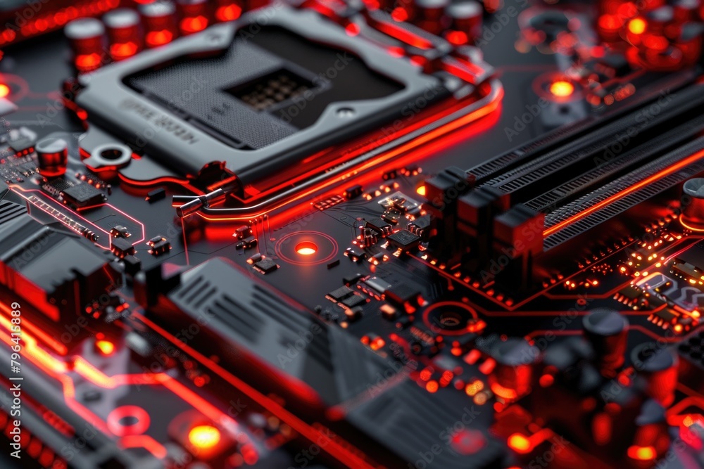 Aufkleber detailed view of a computer motherboard, suitable for technology concepts