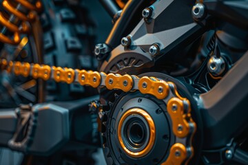 Fototapeta premium Bicycle chain and gears highlighting olympic sport concept, mechanical components