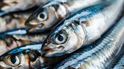 Obraz premium Detailed composition of sardines and herring, celebrated for their omega-3 fatty acids, presented on a simple isolated backdrop, studio lighting