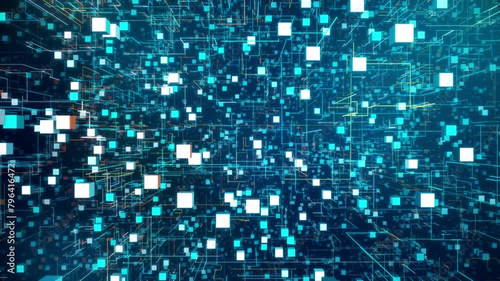 Aufkleber 3d blockchain network: glowing lines in a futuristic blue circuitry
