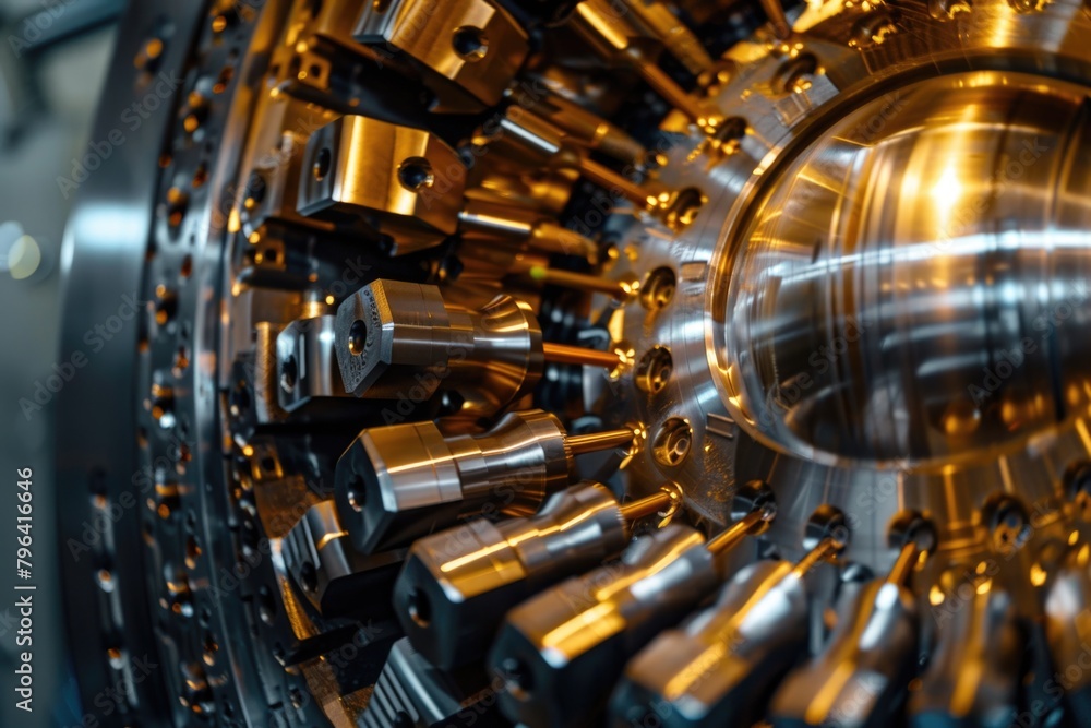 Aufkleber Close up of a machine with rotating gears, suitable for industrial concepts