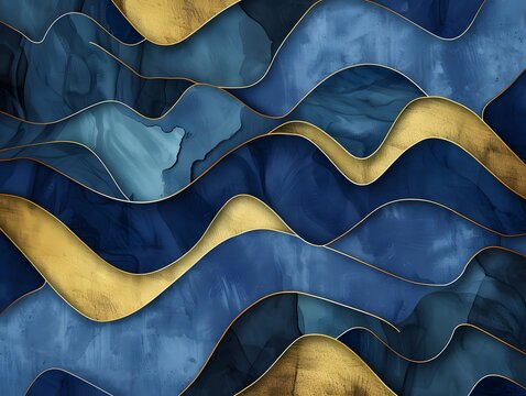 Blue navy , deep blue , and gold , abstract linera shapes backdrop