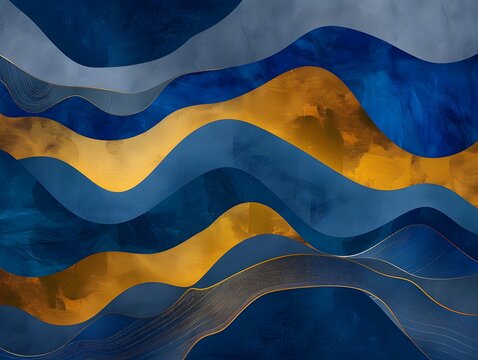 Blue navy , deep blue , and gold , abstract linera shapes backdrop