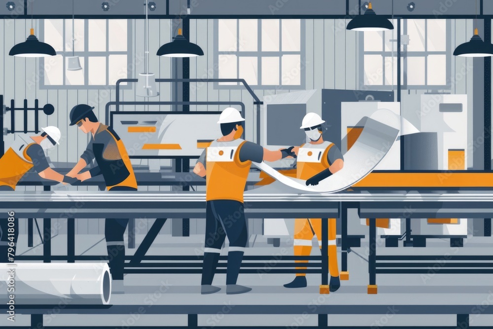 Poster group of workers in a factory, suitable for industrial concepts