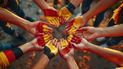 A group of people holding hands in a circle. Suitable for teamwork and unity concepts - obrazy, fototapety, plakaty