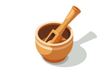 A wooden mortar with a pesticide inside, suitable for agricultural concepts