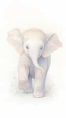 A cute baby elephant with a light blue background