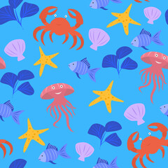 Ocean creatures seamless pattern. Sea life wallpaper 