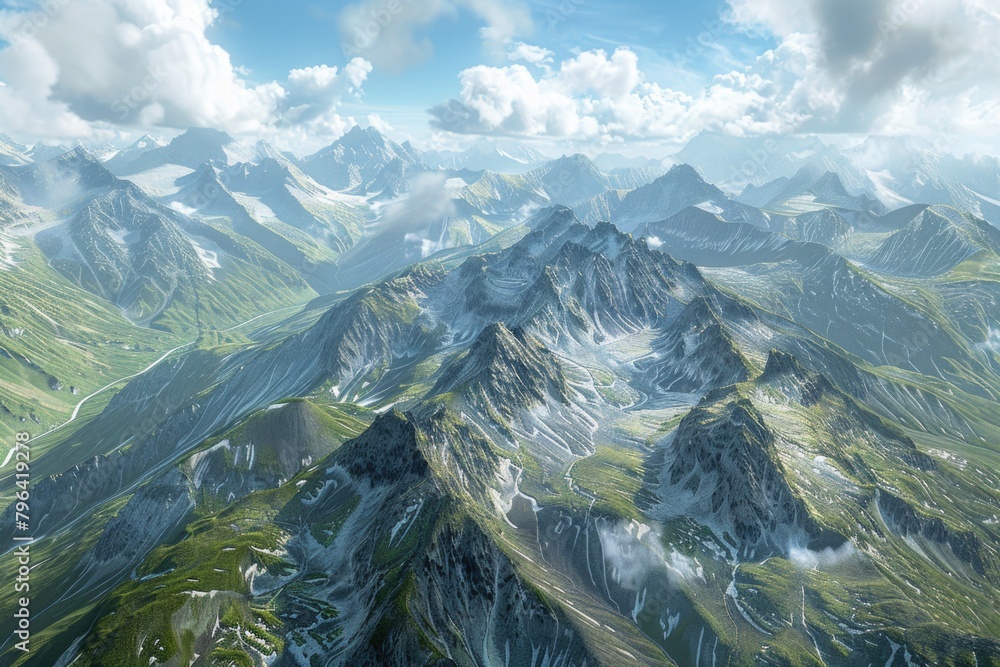 Poster a scenic view of a mountain range from a plane. ideal for travel websites and magazines