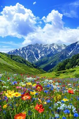 Fototapeta premium Bright colors, nature, vast grasslands, colorful flower seas, red, yellow, blue, and other colors of flowers, 