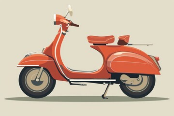 A red scooter parked on the street, suitable for urban transportation concepts