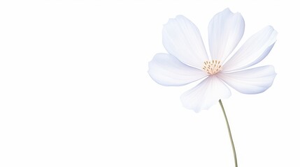 A single white cosmos flower in full bloom against a white background.
