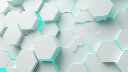 Modern geometric hexagonal shapes background with vibrant turquoise glowing edges, perfect for technology, innovation, medical and futuristic concepts