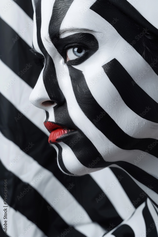 Poster close up of a person with a painted face. suitable for makeup tutorials