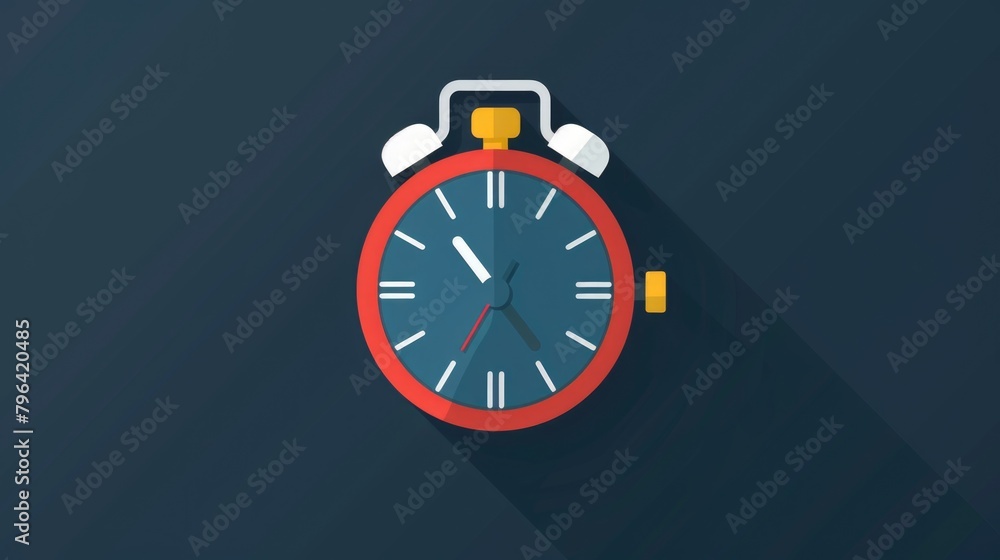 Poster A clock casting a long shadow on a dark background. Suitable for time management concepts