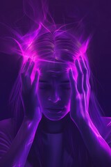Stressed woman with hands on head, suitable for mental health or stress-related concepts