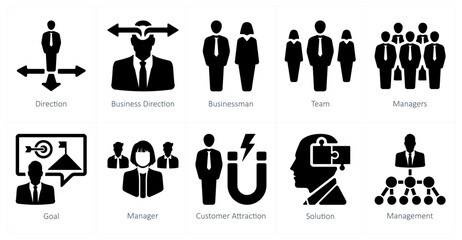A set of 10 Leadership icons as direction, business direction, businessman