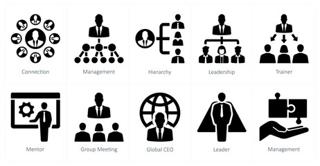 A set of 10 Leadership icons as connection, management, hierarchy