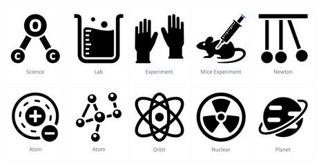 A set of 10 Science and Experiment icons as science, lab, experiment, mice experiment