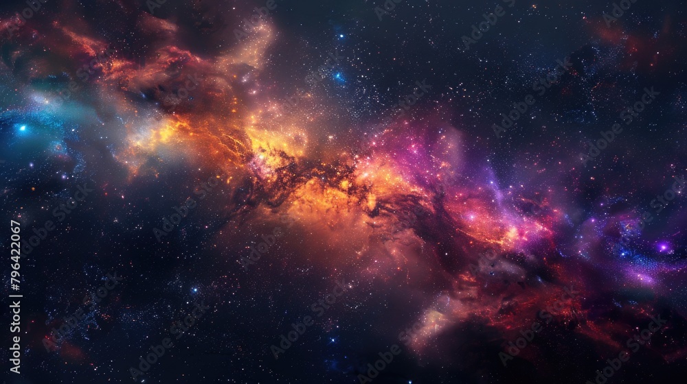 Poster a stunning image of a colorful galaxy with stars and nebulas. perfect for science or space-themed pr