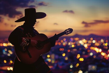 A man in a cowboy hat playing a guitar. Suitable for music and western-themed designs