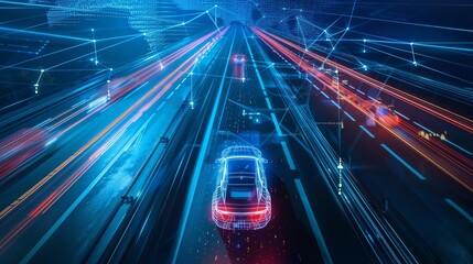 A futuristic expressway visualized in augmented reality represents the fastpaced route to business success in the digital age, business concept