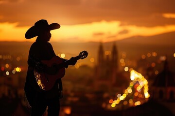 A man in a cowboy hat playing a guitar. Great for music or western themed projects