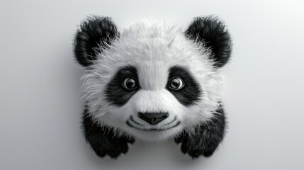 A black and white panda bear head hanging on a wall. Perfect for interior design projects