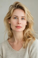 nice blonde woman, portrait on the white background