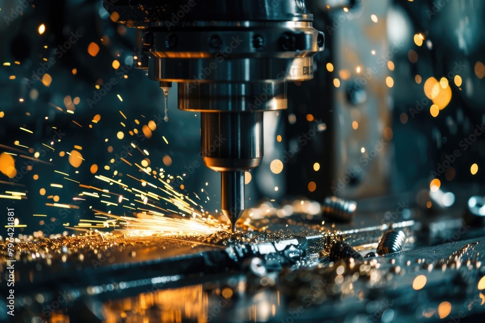 Poster a close up shot of a machine emitting sparks. suitable for industrial concepts
