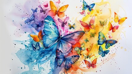 Hearts flutter like delicate watercolor butterflies, their colors blending beautifully, bright water color