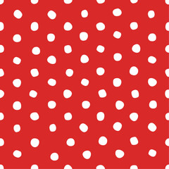 Classic Red and White Hand Drawn Cartoony Polka Dot Pattern Seamless Tiling Vector Wallpaper