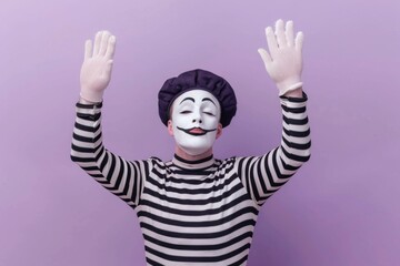 Mime artist in classic costume with expressive gestures. Ideal for theatrical concepts - obrazy, fototapety, plakaty