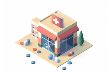 A building with a red cross sign on it. Suitable for medical, healthcare, or emergency services concepts