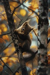 A squirrel perched on a tree branch in autumn. Suitable for nature and wildlife themes