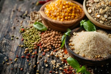 Sustainable and Local Processing of Organic Food with Fresh, Clean, Non-GMO Ingredients. Concept Organic Farming, Local Sourcing, Sustainable Practices, Clean Eating, Non-GMO Ingredients
