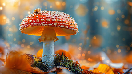 Fly agaric mushroom in forest - obrazy, fototapety, plakaty