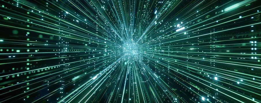 The lightningfast exchange of binary code flows through a network, visualized as streams of light in a cyber security system